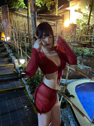 Swimsuit Female 2024 New Arrival Best Selling Red Bikini Fancy Girl Hot Spring Separates Seaside Vacation Three-Piece Suit