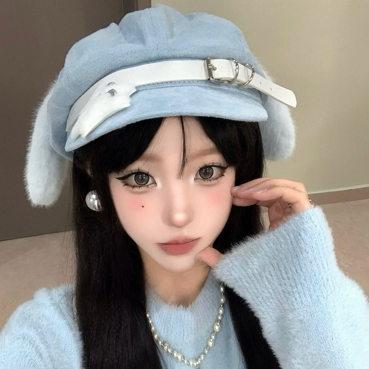 Original Water Color Puppy Ear Cap Subculture Beret Cute Personality House Culture Y2g Gyaru Winter Hat