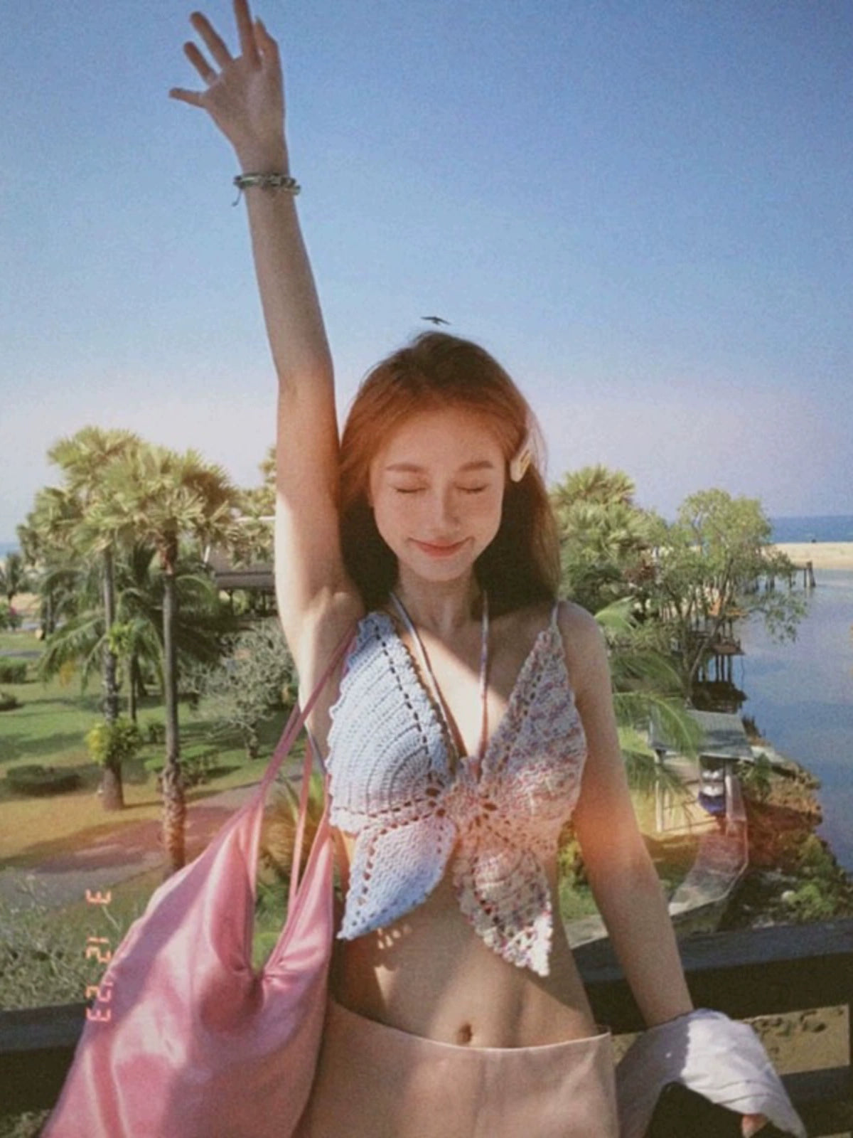 Pure Desire Knitting Tops Thai Sweet and Spicy Strappy Bow Tube Top Summer Outer Wear Short Seaside Vacation Short Vest