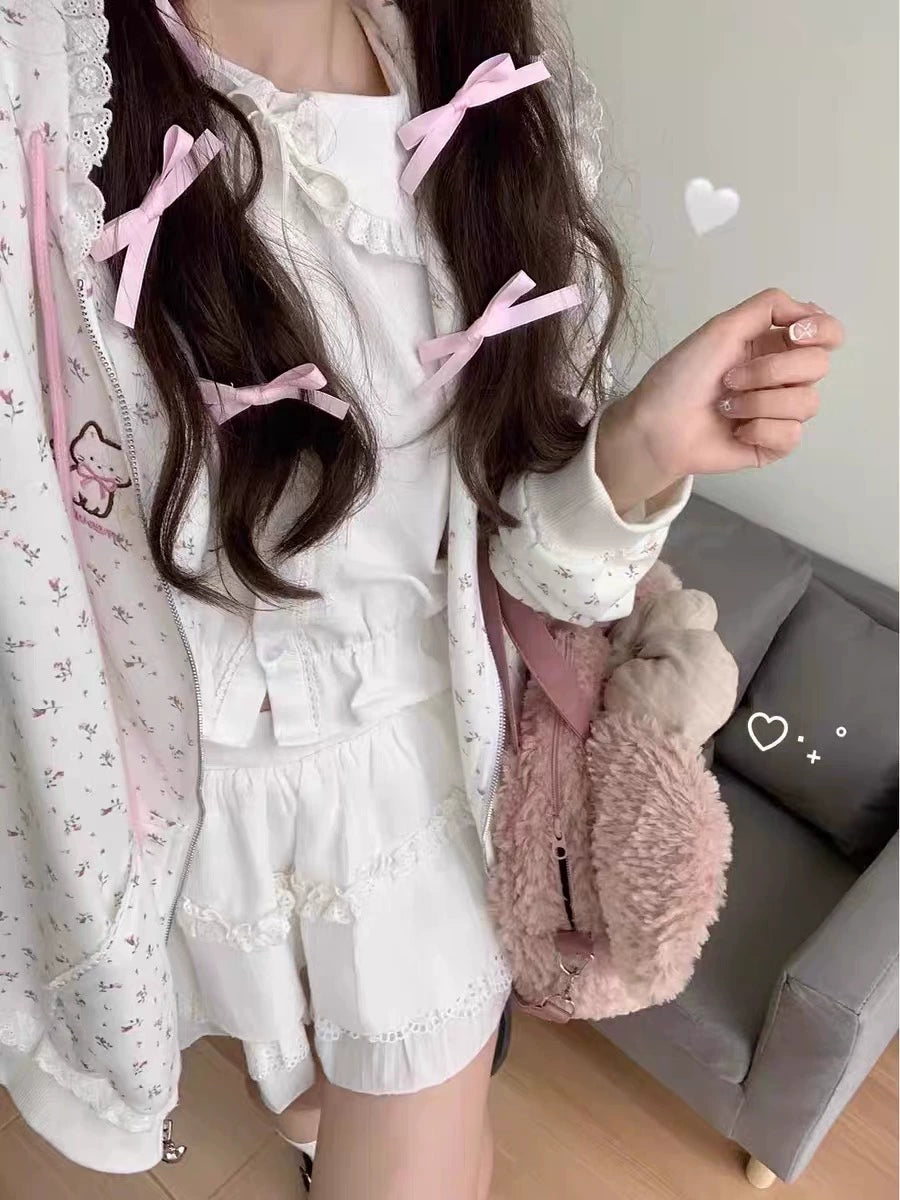 Sub-Culture Y2g Millennium Japanese Style Soft Girl Two-Dimensional Small Floral Cat Embroidered Hoodie Female Fall Winter Coat
