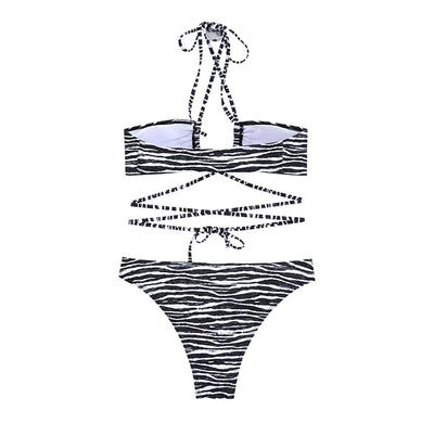 Swimsuit for Women 2025 New Sexy Ins Zebra Stripes Bikini Separates Three-Point Small Chest Vacation Hot Spring