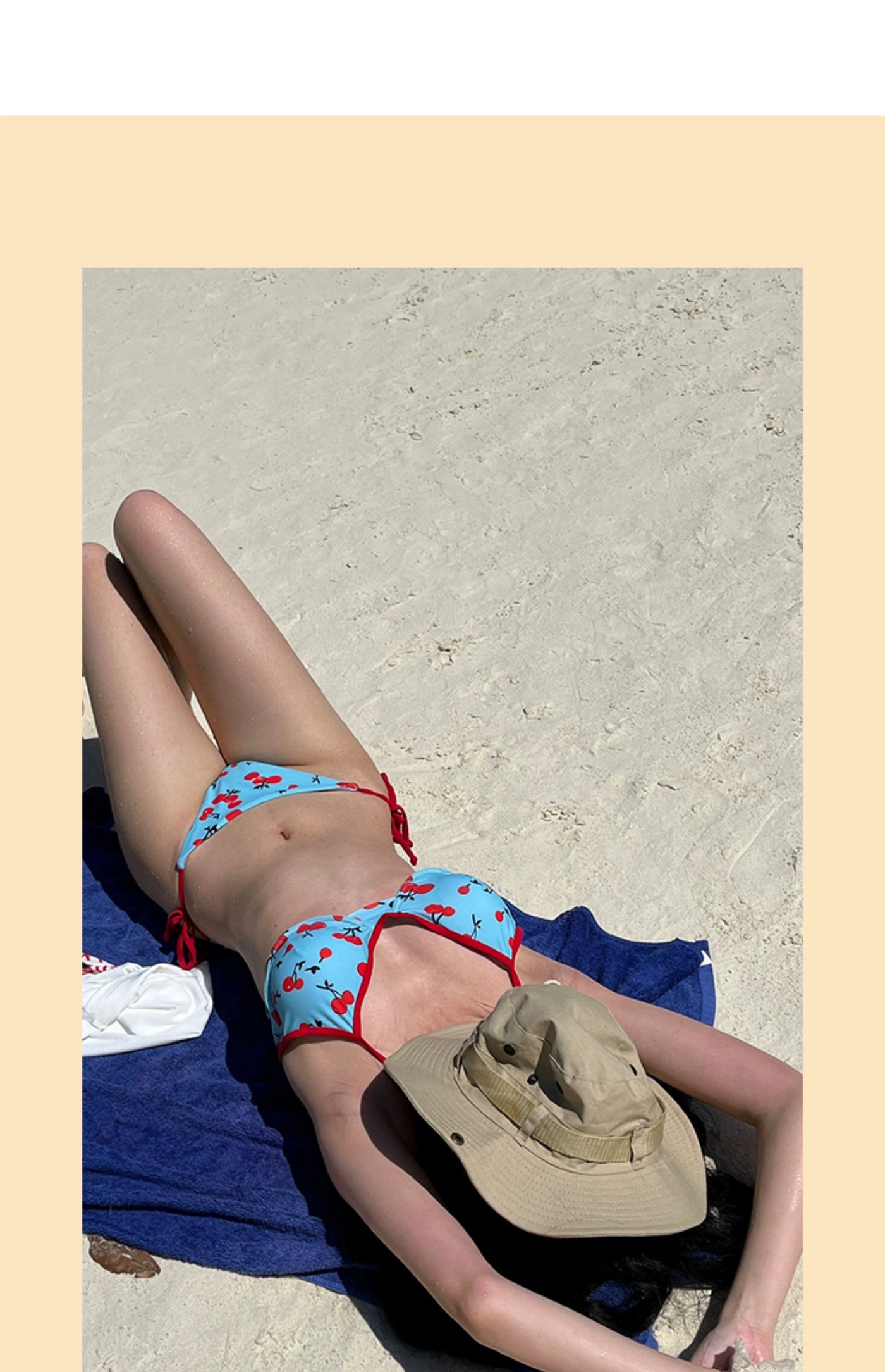 Y2g Young Adult Sweet Cool Sexy Cherry Print Tiffany Blue Bikini Sexy Little Chest Gathered Vacation Swimsuit Women