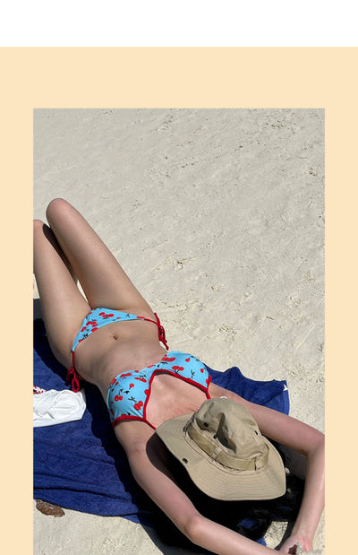 Y2g Young Adult Sweet Cool Sexy Cherry Print Tiffany Blue Bikini Sexy Little Chest Gathered Vacation Swimsuit Women