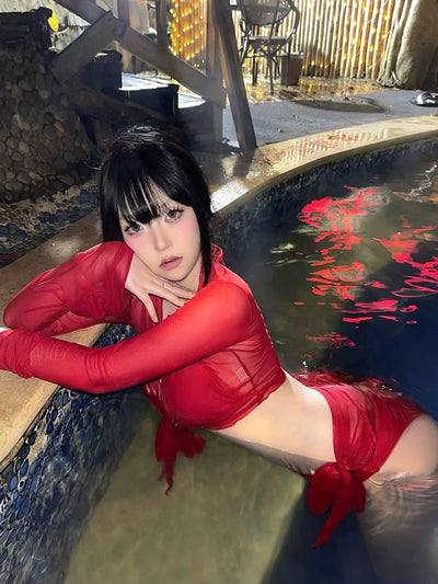 Swimsuit Female 2024 New Arrival Best Selling Red Bikini Fancy Girl Hot Spring Separates Seaside Vacation Three-Piece Suit
