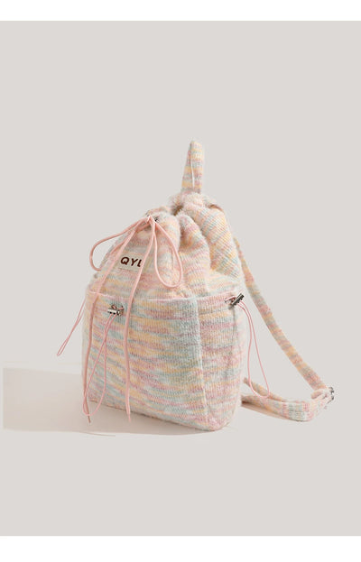 Miearvl Kgds Y2g Millennium Pink Rainbow Backpack 2023 New Large Capacity Woolen Tote Bag