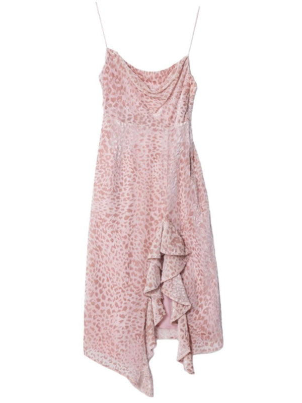 Beach Dress Women's Seaside Vacation Super Fairy French Pink Leopard Print Sling Dress Super Nice Unique Beautiful Dress