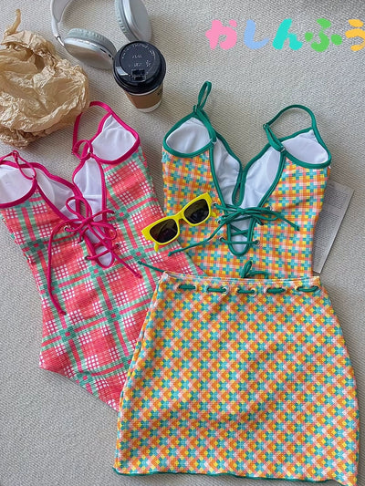 Thailand Gingham Fresh Niche Style Triangle One-Piece Swimsuit
