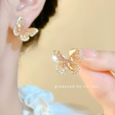 Niche Style Crystal Butterfly Vacation Style Mosquito Coil Ear Clip