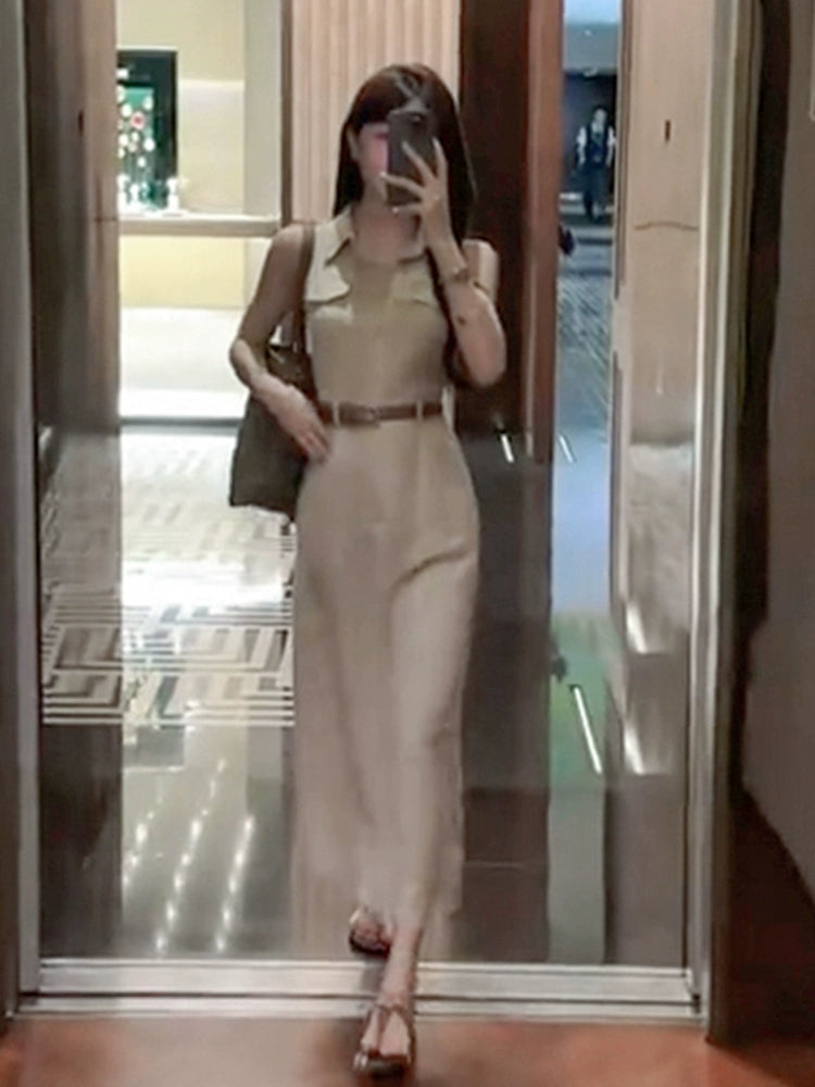 Women's French Waist Summer Dress Sleeveless Shirt