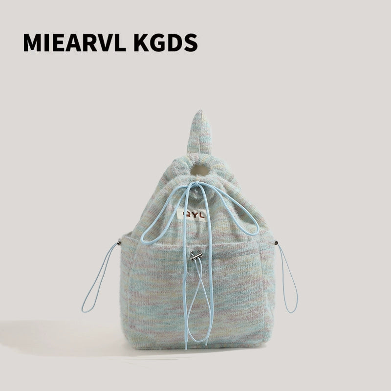Miearvl Kgds Y2g Millennium Pink Rainbow Backpack 2023 New Large Capacity Woolen Tote Bag