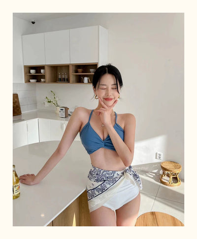 South korea New Swimsuit Women Sexy High Waist Retro Pure Desire Ventilation Network Red Split Bikinis Hot Spring Vacation Swimsuit