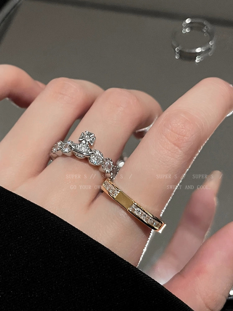 Super Flash Queen Mother Earth Planet Double-Layer Ring Female Twin Switchable Index Finger Ring Accessible Luxury Classy Simple Bracelet Couple's Ring