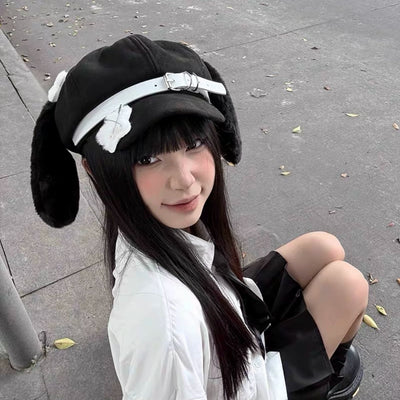 Original Water Color Puppy Ear Cap Subculture Beret Cute Personality House Culture Y2g Gyaru Winter Hat