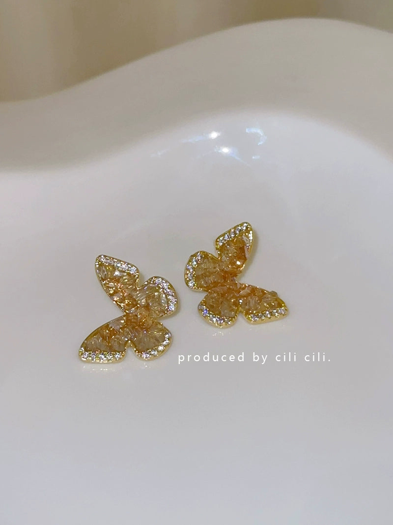 Niche Style Crystal Butterfly Vacation Style Mosquito Coil Ear Clip
