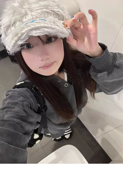 2024 K-style Ins Style 777 Color Embroider Plush Peaked Cap Female Street Baseball Cap Y2g Sexy Trendy
