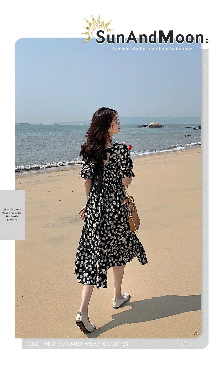 Super Fairy Open Back Chiffon Tea Break French Floral Dress