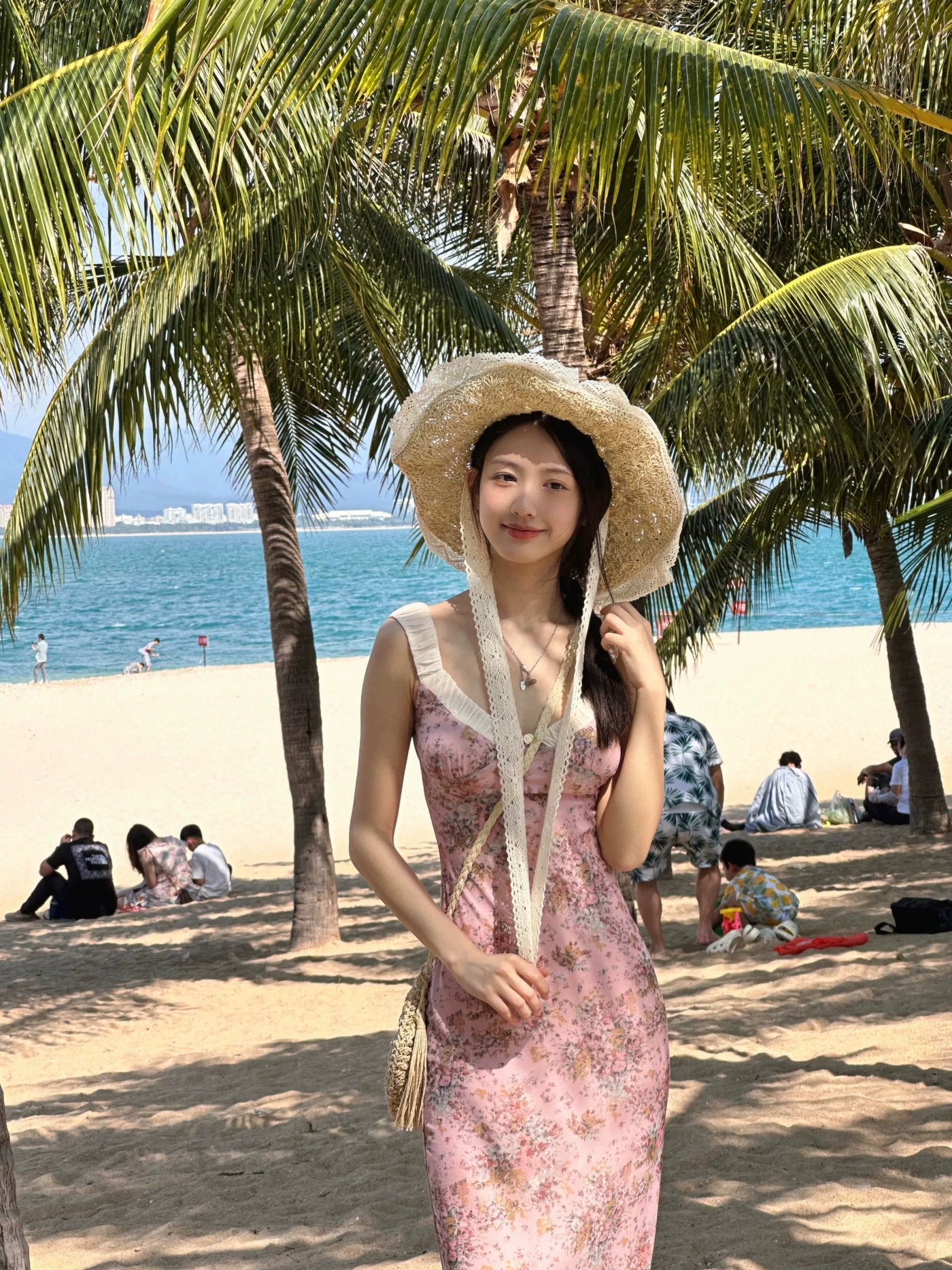 French Floral Strap Dress Women's Summer Tight Waist Long Skirt Beach Skirt Seaside Vacation Skirt