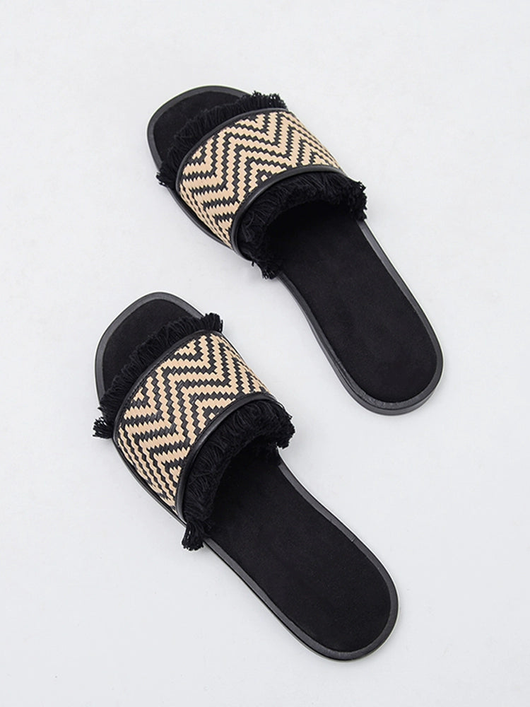 Summer Fashion Casual Flat Woven Tassel Sandals