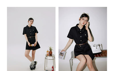 Li Xiaosan Loose-Fit Black Working Wear Dress Fake Two-Piece