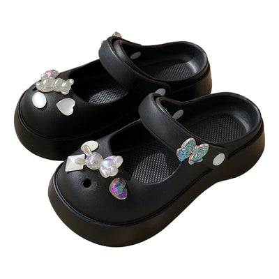 Thin Strip Sweet Rhinestone Mary Jane Sandals Fairy Style Fashion Summer Outwear Holiday Sandals Hole Shoes
