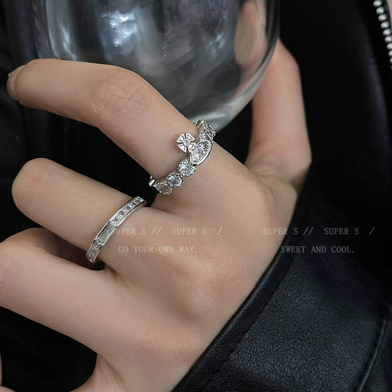 Super Flash Queen Mother Earth Planet Double-Layer Ring Female Twin Switchable Index Finger Ring Accessible Luxury Classy Simple Bracelet Couple's Ring