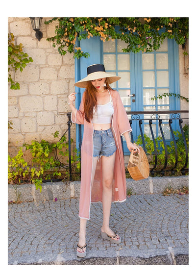 Beautiful Vacation Long Pleating Beach Shawl Cardigan