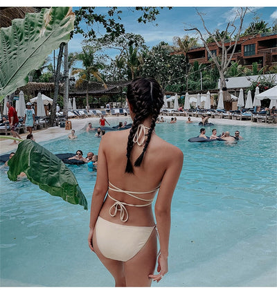 Fashion Ins Swimsuit Women's Summer Vacation Small Size Sexy Three-Point Bikini Separates Shoelace Strap Hot Spring Swimsuit