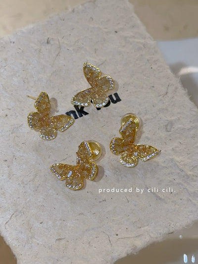 Niche Style Crystal Butterfly Vacation Style Mosquito Coil Ear Clip