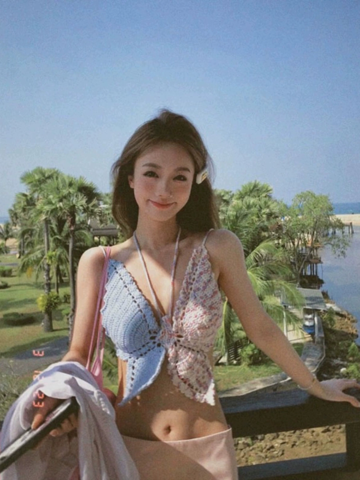Pure Desire Knitting Tops Thai Sweet and Spicy Strappy Bow Tube Top Summer Outer Wear Short Seaside Vacation Short Vest