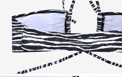 Swimsuit for Women 2025 New Sexy Ins Zebra Stripes Bikini Separates Three-Point Small Chest Vacation Hot Spring