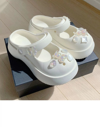 Thin Strip Sweet Rhinestone Mary Jane Sandals Fairy Style Fashion Summer Outwear Holiday Sandals Hole Shoes