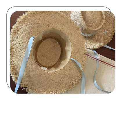 Straw Hat French Flat Top Female Summer Seaside Bows