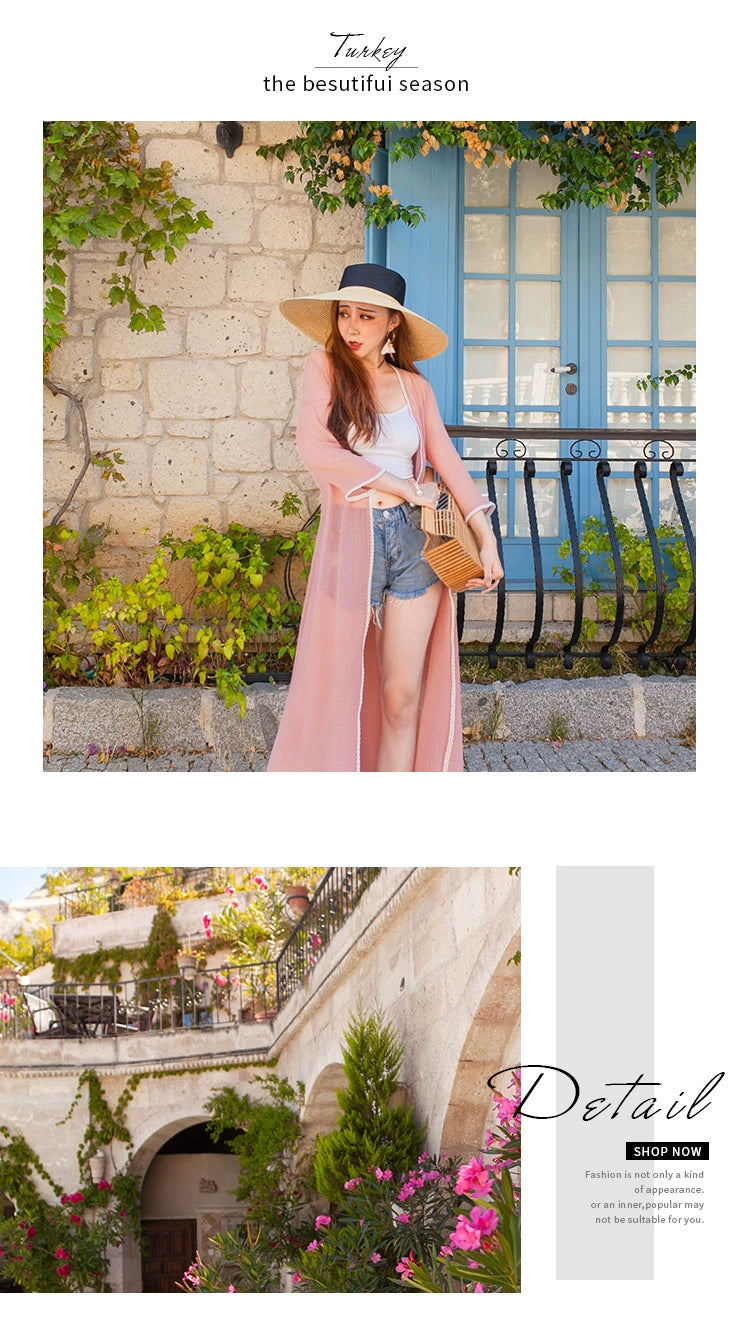 Beautiful Vacation Long Pleating Beach Shawl Cardigan
