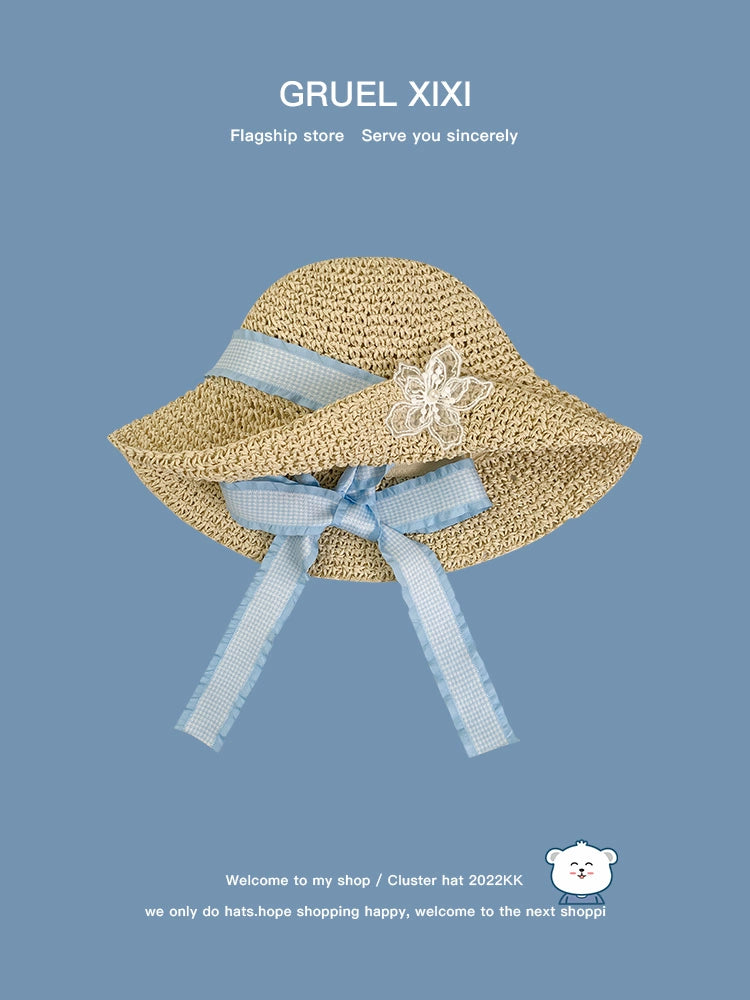 Korean Style Small Flower Women's Seaside Beach Bow Straw Hat