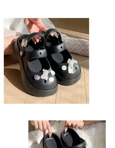 Thin Strip Sweet Rhinestone Mary Jane Sandals Fairy Style Fashion Summer Outwear Holiday Sandals Hole Shoes