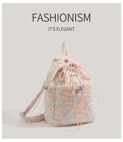 Miearvl Kgds Y2g Millennium Pink Rainbow Backpack 2023 New Large Capacity Woolen Tote Bag