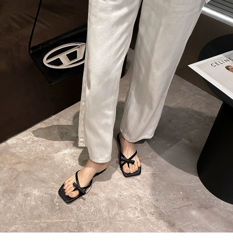 Flip Toe Flats Vacation Style Slippers Outwear Bows