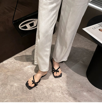 Flip Toe Flats Vacation Style Slippers Outwear Bows