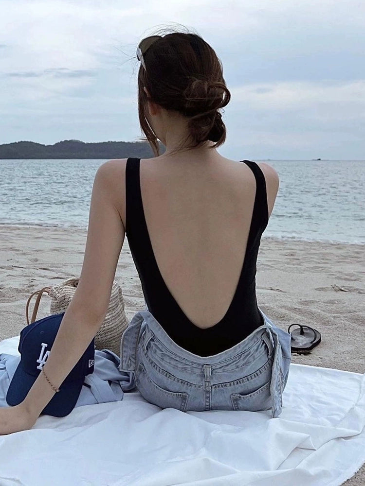 Hot Spring Classic Simple Open Back Outwear Photography Women's Swimsuit