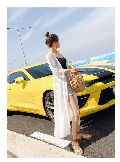 Beautiful Vacation Long Pleating Beach Shawl Cardigan