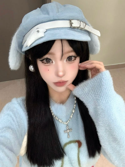 Original Water Color Puppy Ear Cap Subculture Beret Cute Personality House Culture Y2g Gyaru Winter Hat