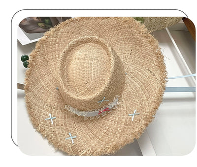 Straw Hat French Flat Top Female Summer Seaside Bows