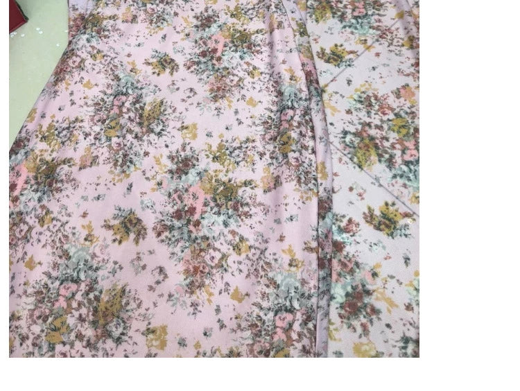 French Floral Strap Dress Women's Summer Tight Waist Long Skirt Beach Skirt Seaside Vacation Skirt