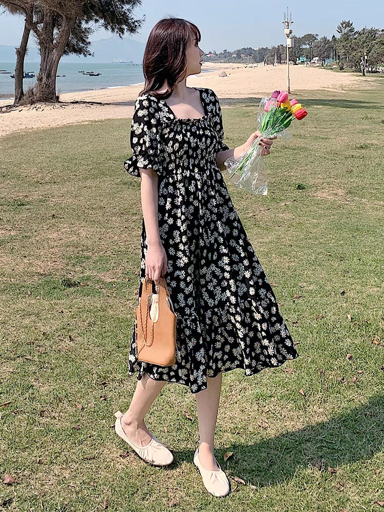 Super Fairy Open Back Chiffon Tea Break French Floral Dress