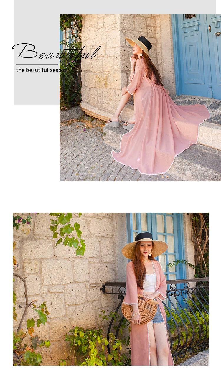 Beautiful Vacation Long Pleating Beach Shawl Cardigan