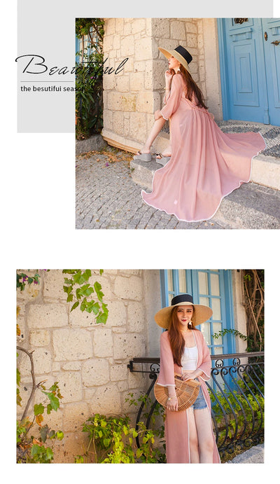 Beautiful Vacation Long Pleating Beach Shawl Cardigan