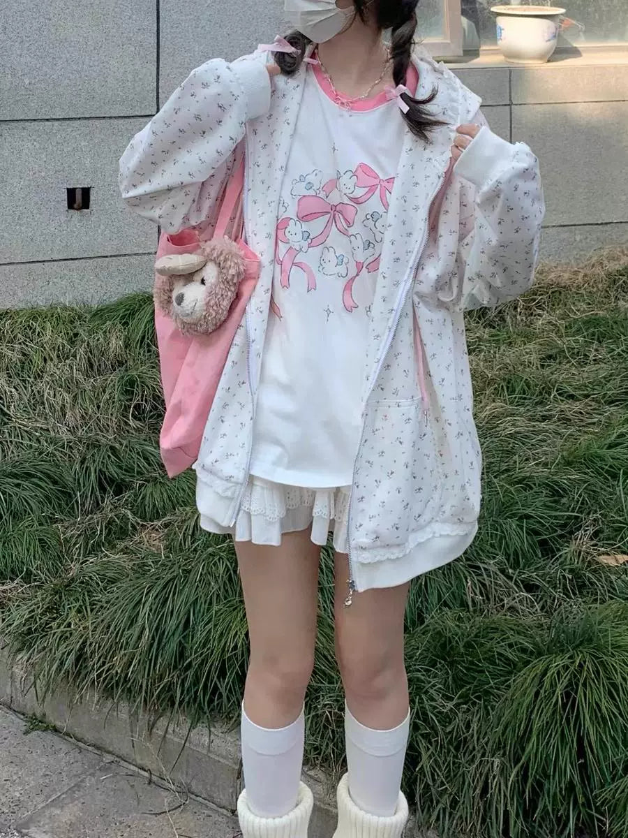 Sub-Culture Y2g Millennium Japanese Style Soft Girl Two-Dimensional Small Floral Cat Embroidered Hoodie Female Fall Winter Coat