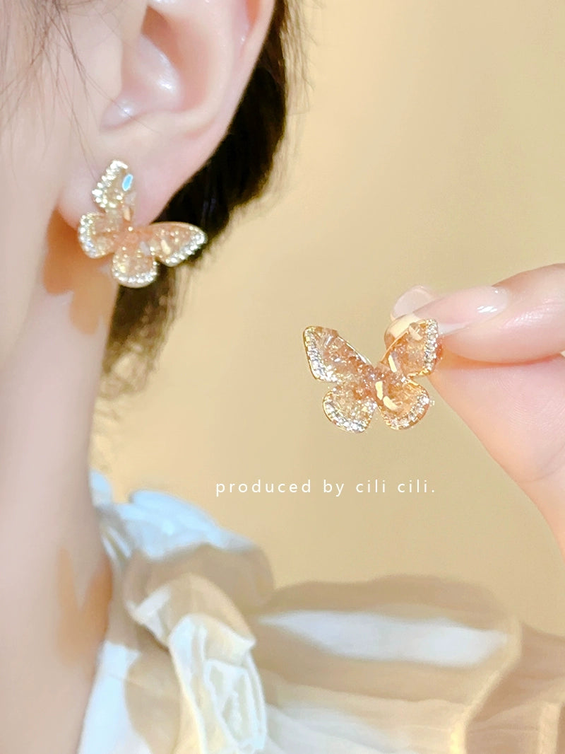 Niche Style Crystal Butterfly Vacation Style Mosquito Coil Ear Clip
