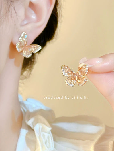 Niche Style Crystal Butterfly Vacation Style Mosquito Coil Ear Clip