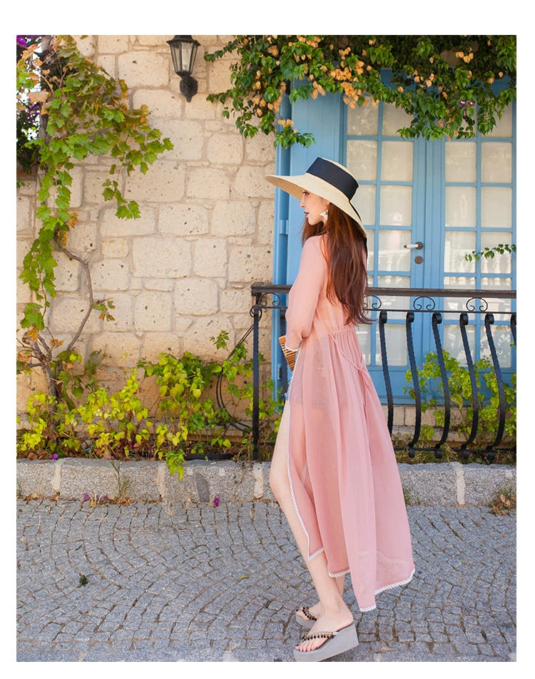 Beautiful Vacation Long Pleating Beach Shawl Cardigan